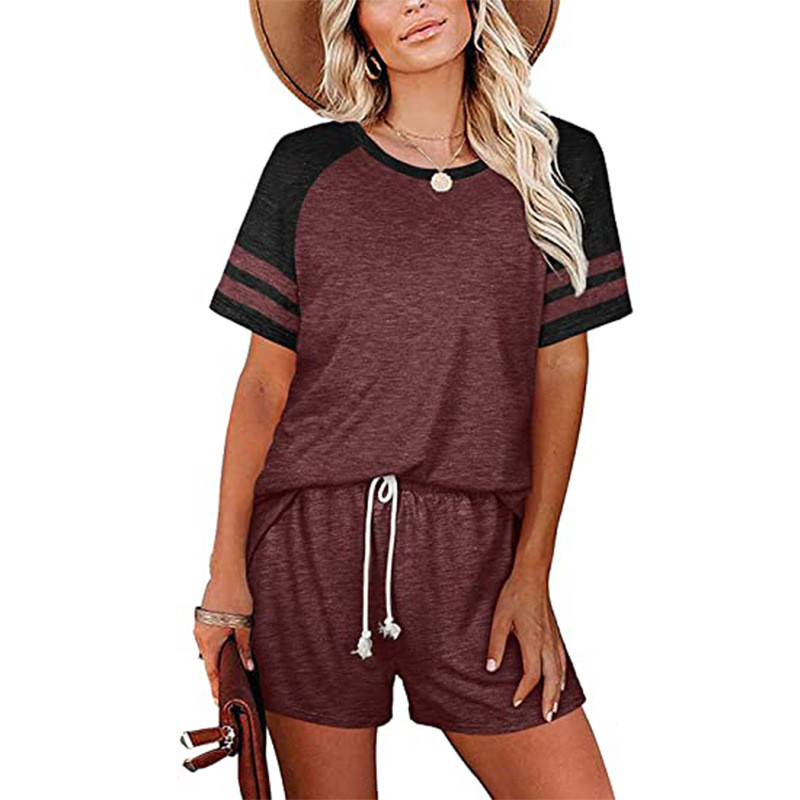 Pin Strip Color Matching Casual Round Neck Home Wear Outer Wear Sportswear Women's