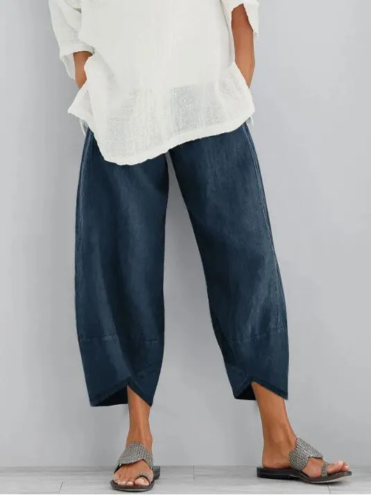 Women's European And American Sexy Nine point Pants Solid Color Stitching Blue - Shop at LoveMi