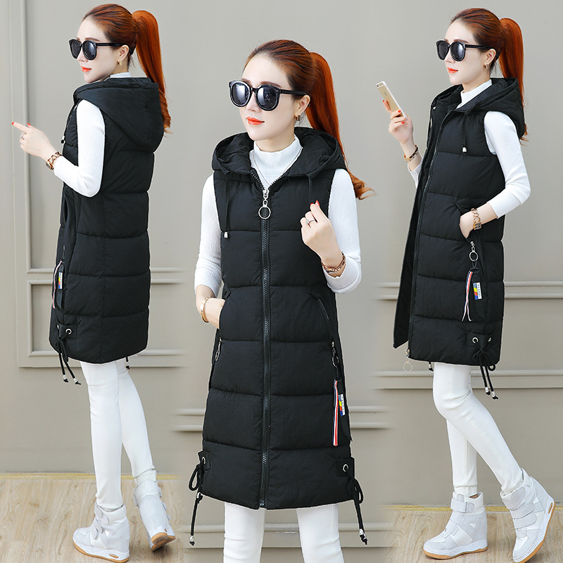 Slim Mid length Down Cotton Vest Jacket Black - Shop at LoveMi