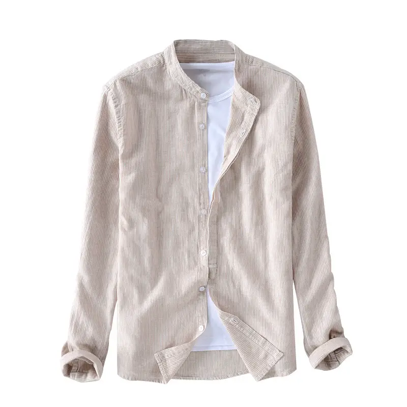 Long-sleeved Cotton And Linen Stand-collar Casual Shirt