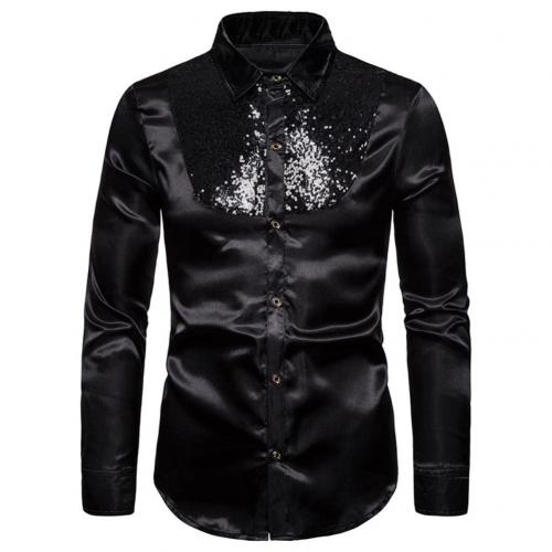 Men's Lapel Sequined Long Sleeve Shirt