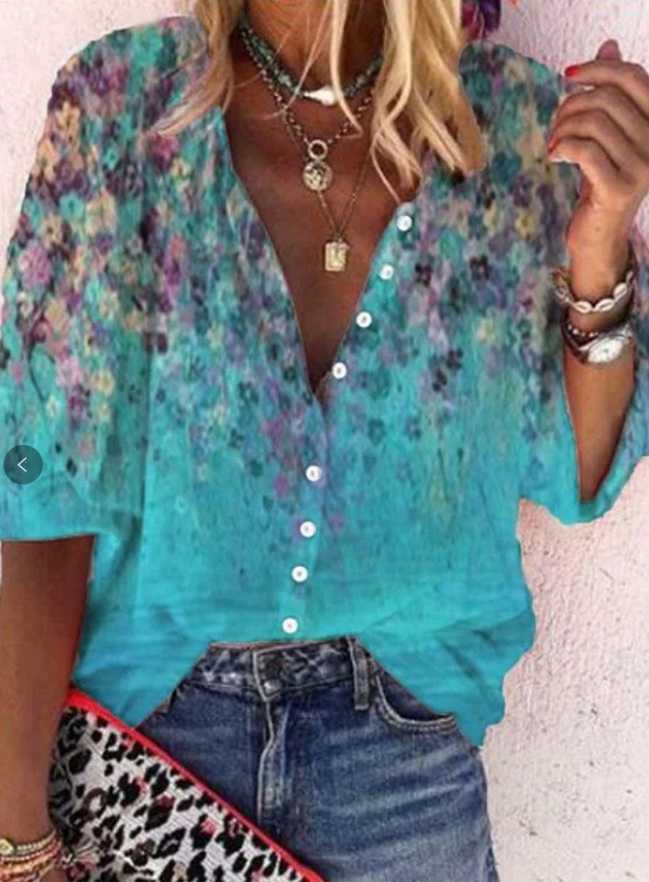 Loose Mid Sleeve Bohemian Shirt Fashion Print Top