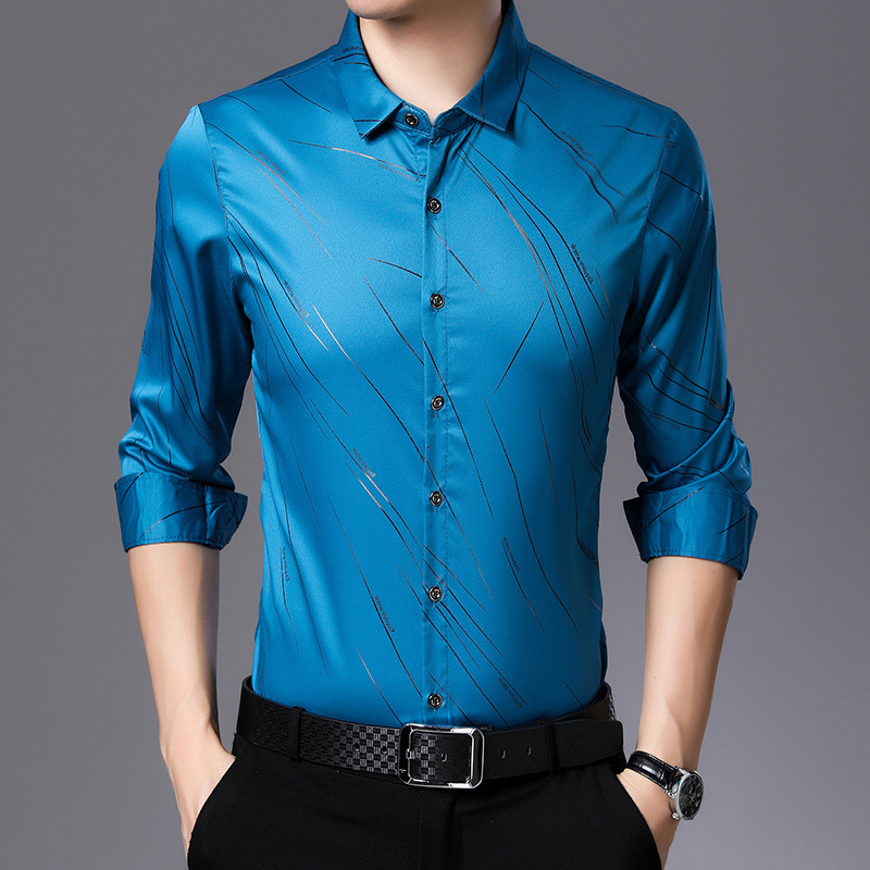 Men's Shirt Long Sleeved Bronzing Striped Business Casual Shirt