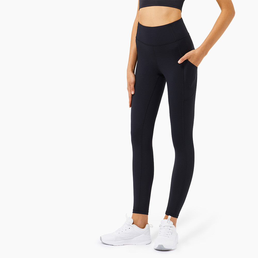 New Cross-Border Side Pockets Running Trousers, High Waist, Abdomen And Hips,  Fitness Pants, Skinny Sports, Nine-Point Trousers