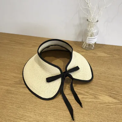Ins New Summer Straw Hat Ladies Korean Sunscreen Sun Hat Cover Face Outdoor Sun Hat Seaside Empty Top Hat Tide Beige - Shop at LoveMi
