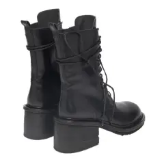 Large Black Lace-Up Thick Heel Martin Boots - Black - View 1
