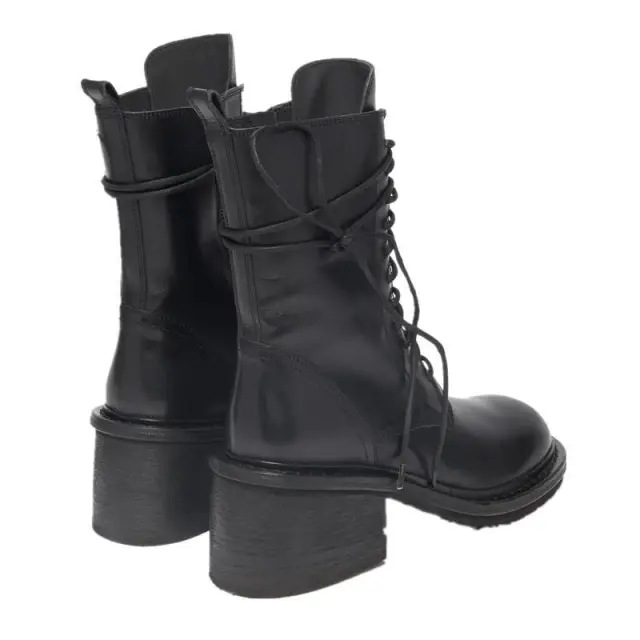 Large Black Lace Up Thick Heel Martin Boots Black - Shop at LoveMi