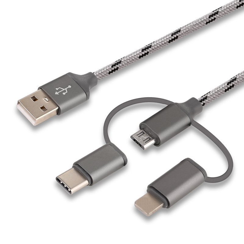 Suitable For Apple Android Type-c Tiger Pattern One-to-three Braid Fast Charging Cable