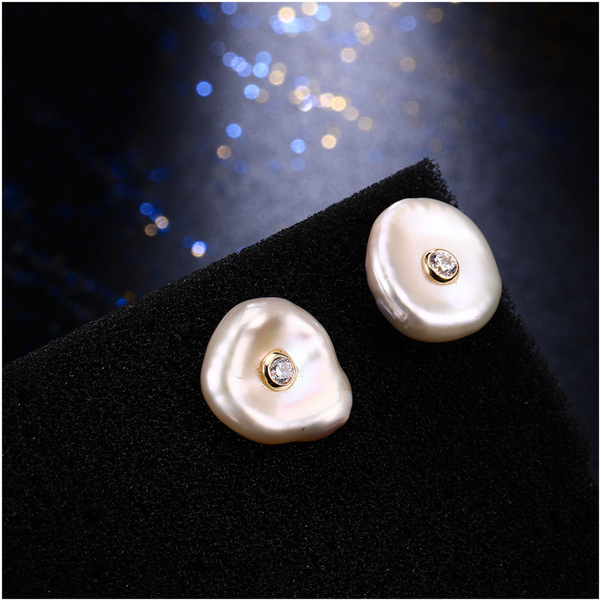 Real Gold Plating Diamond Earrings Pearl Shell