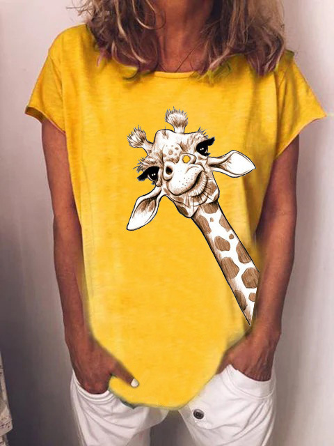 Cartoon Pattern Female Giraffe Print T-shirt