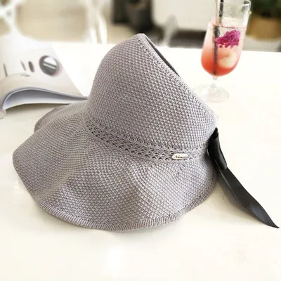 Korean Version Of The Empty Top Foldable Ponytail Ladies Travel Sun Hat British Outdoor Summer Beach Sun Hat Tide Gray - Shop at LoveMi