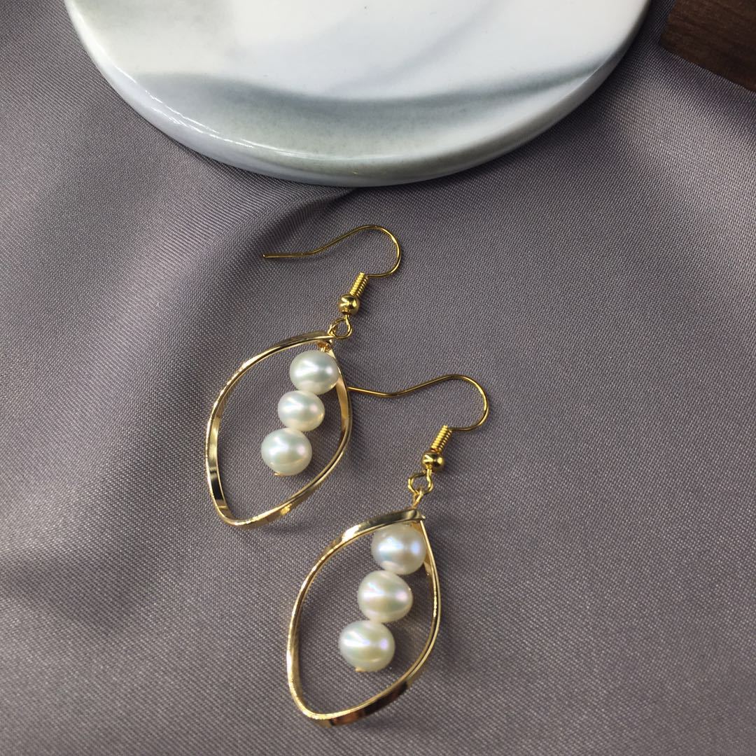 14K Gold Hand-Made Freshwater Pearl Earrings, Pearl Earrings, Fashionable All-Match
