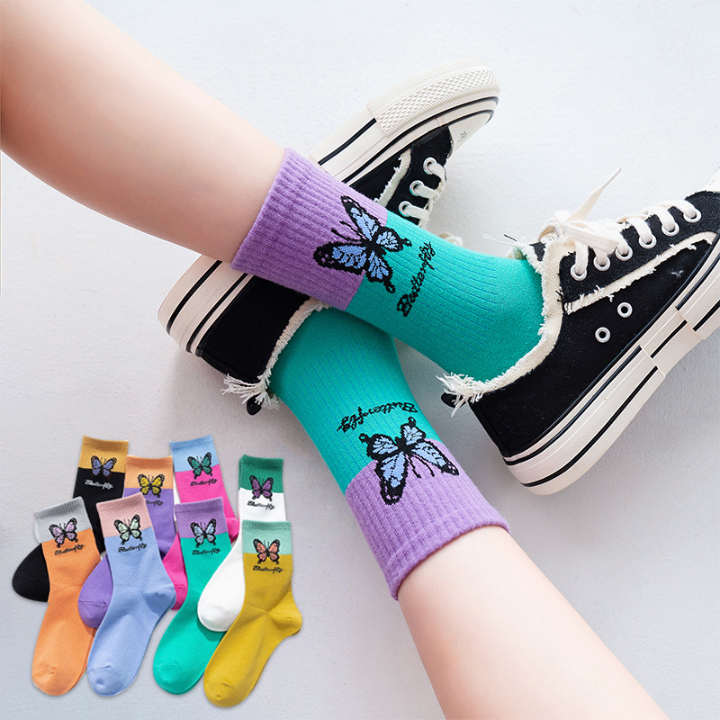 Title 6, Butterfly Color Matching Socks, Tube Socks, Aut...