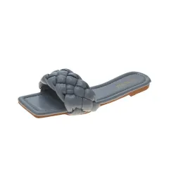 Woven Sandals And Slippers New Summer Outer Wear Flat-Bottomed Candy Color Slippers Women - Blue - View 1