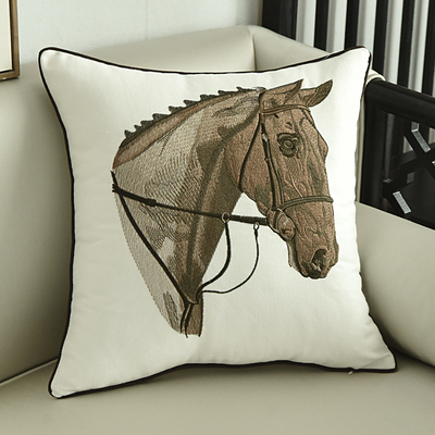 Chinese Style Horse Embroidery Bedside Pillow — image 1