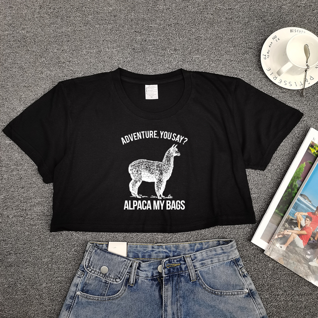 Summer Round Neck Cropped Dress ALPACA MY BAGS Alpaca Casual Women's T-sleeve