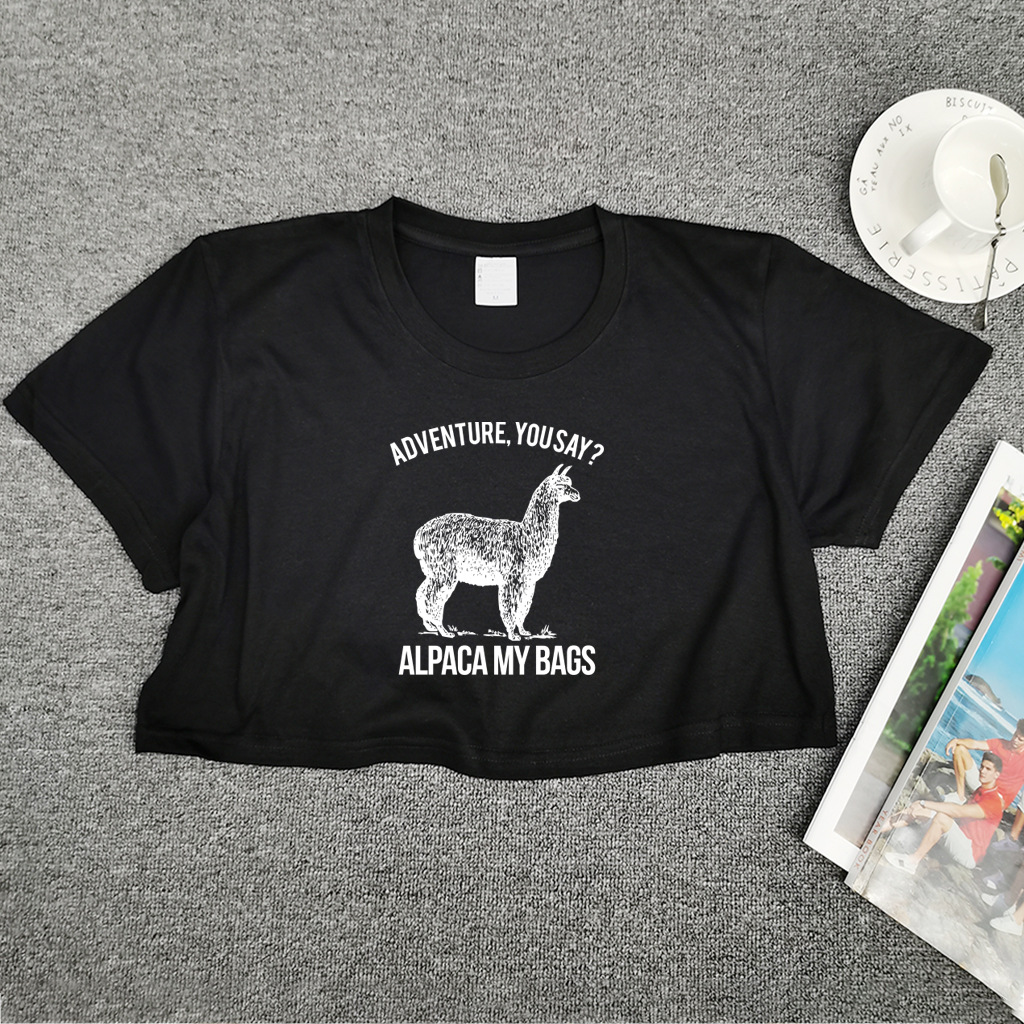 Summer Round Neck Cropped Dress ALPACA MY BAGS Alpaca Casual Women's T sleeve Black - Shop at LoveMi