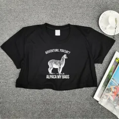 Summer Round Neck Cropped Dress ALPACA MY BAGS Alpaca Casual Women's T-sleeve - Black - View 1