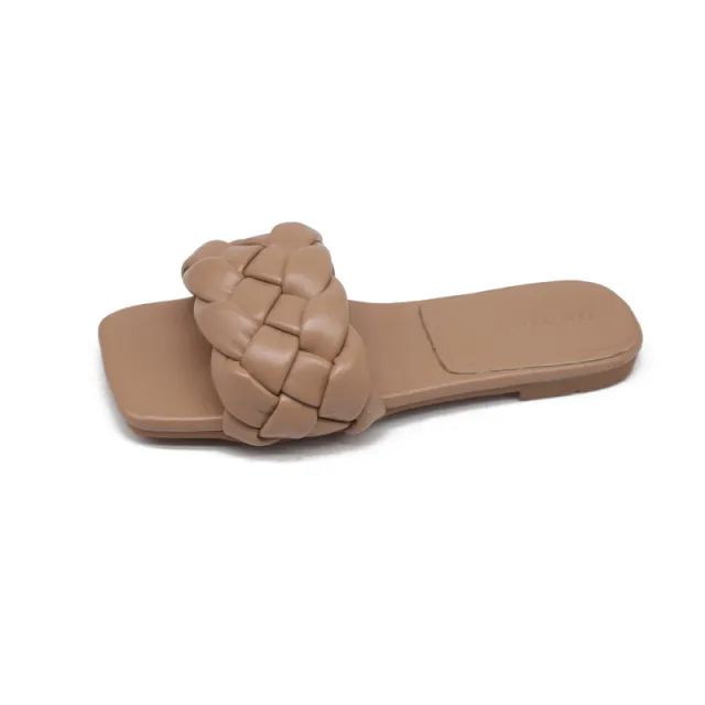 SUOJIALUN Fashion Handmade Weave Slippers Apricot - Shop at LoveMi