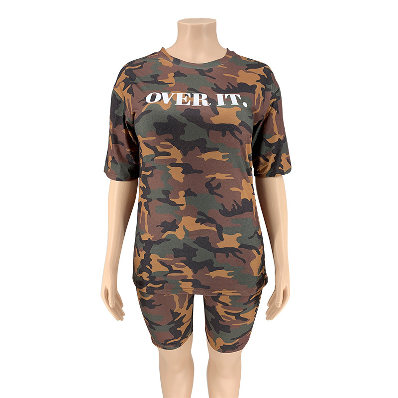 Camouflage Fashion Suit Large Size Fat Women Two-Piece Suit