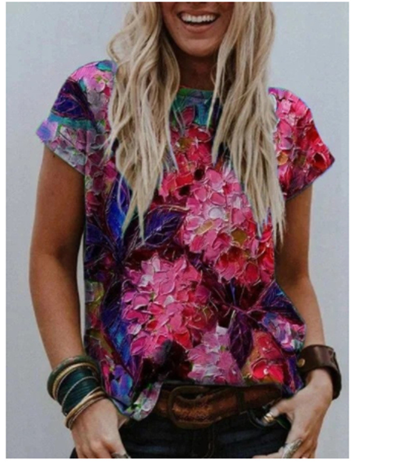 European And American Women's Painted Short-sleeved T-shirt Top