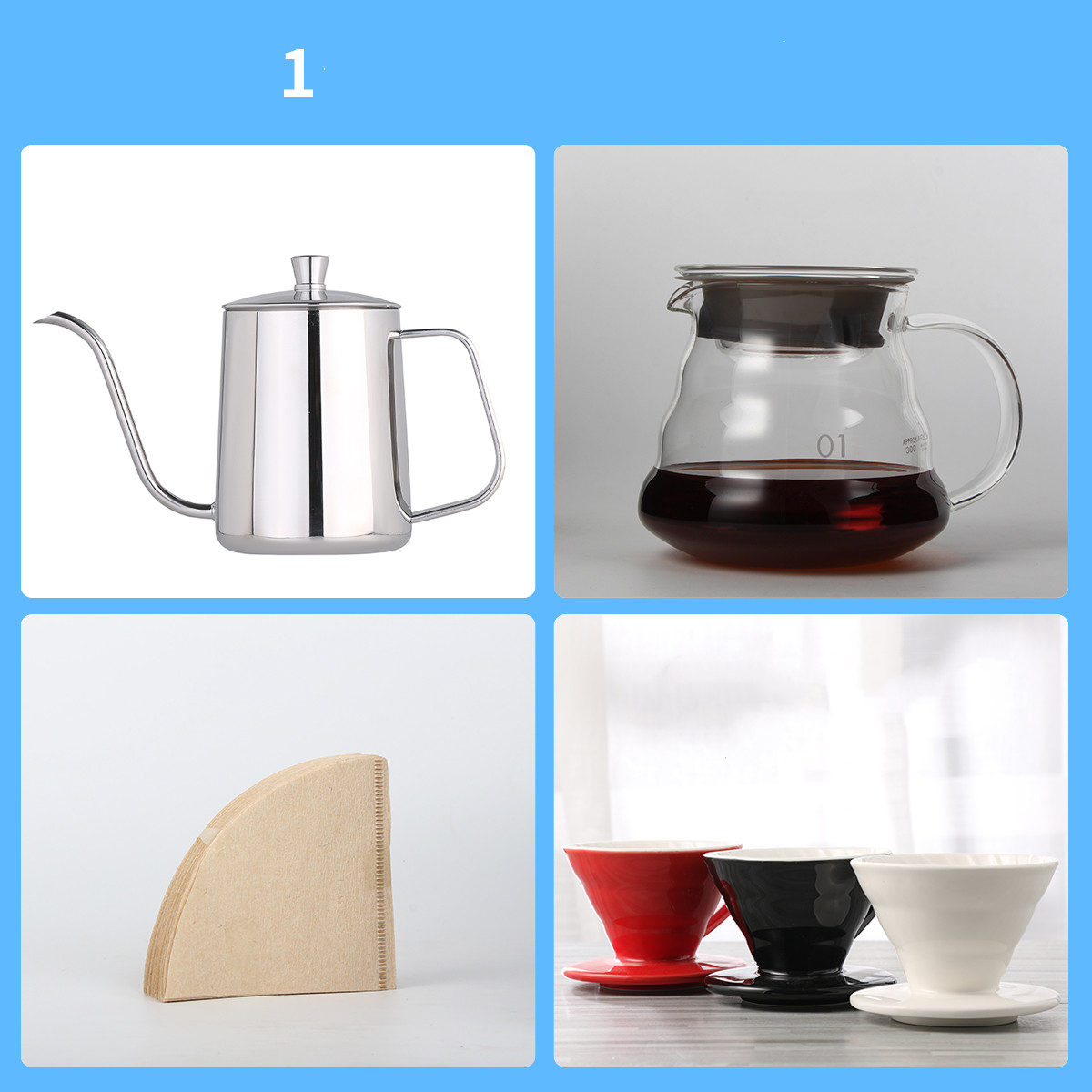Hand-Made Coffee Pot Set, Household Drip-Type Filter Cup, Glass Sharing Pot, Coffee Filter, Narrow-Necked Pot Combination
