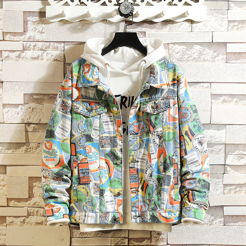 Title 3, Herren Graffiti Camouflage Denim Jacke Plus Siz...