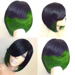 Wig European And American Women Fashion Lifelike Natural High Temperature Silk Short Straight Hair Wig Headgear - Green - View 1