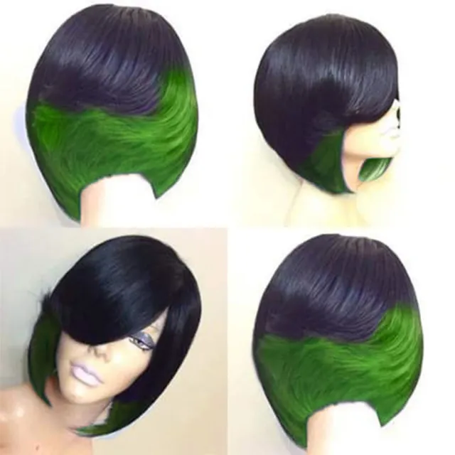 Wig European And American Women Fashion Lifelike Natural High Temperature Silk Short Straight Hair Wig Headgear Green - Shop at LoveMi