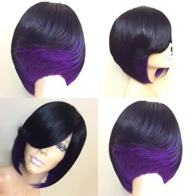 Wig European And American Women Fashion Lifelike Natural High Temperature Silk Short Straight Hair Wig Headgear Purple - Shop at LoveMi