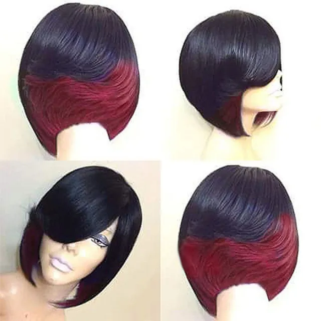 Wig European And American Women Fashion Lifelike Natural High Temperature Silk Short Straight Hair Wig Headgear Rose Red - Shop at LoveMi
