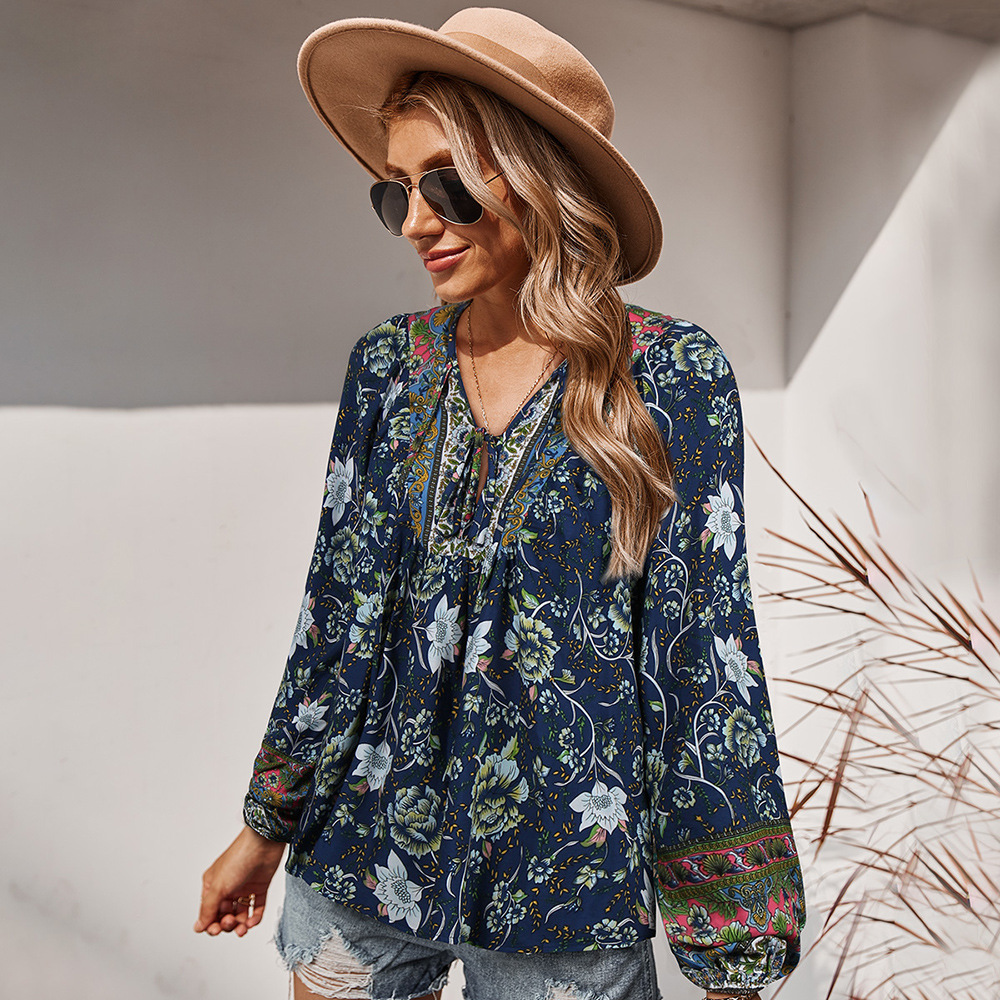 Tethered Romantic Holiday Print Top