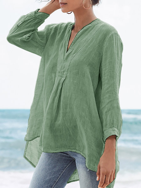 Thin Sand Solid Color Front Short And Back Long Shirt