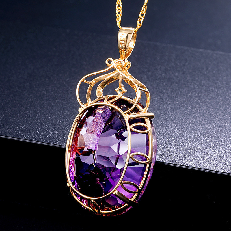 Wish Amethyst Pendant European And American Creative Amethyst Pendant With 14K Gold Crystal Necklace