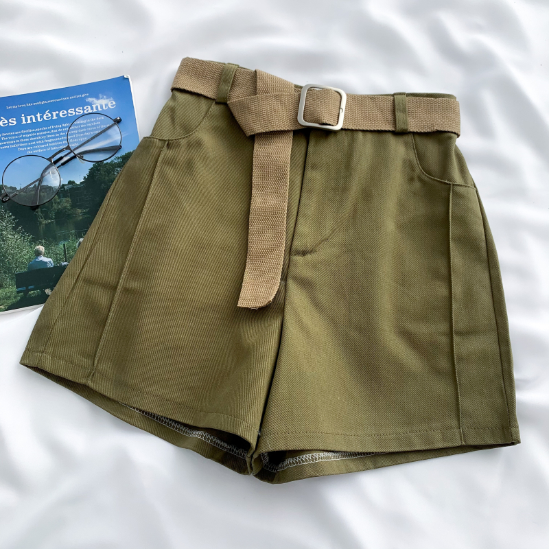 High Waist Slim Denim Shorts Wide Leg Pants Green - Shop at LoveMi