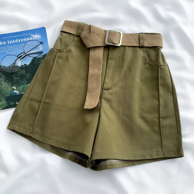 High Waist Slim Denim Shorts Wide Leg Pants Green - Shop at LoveMi