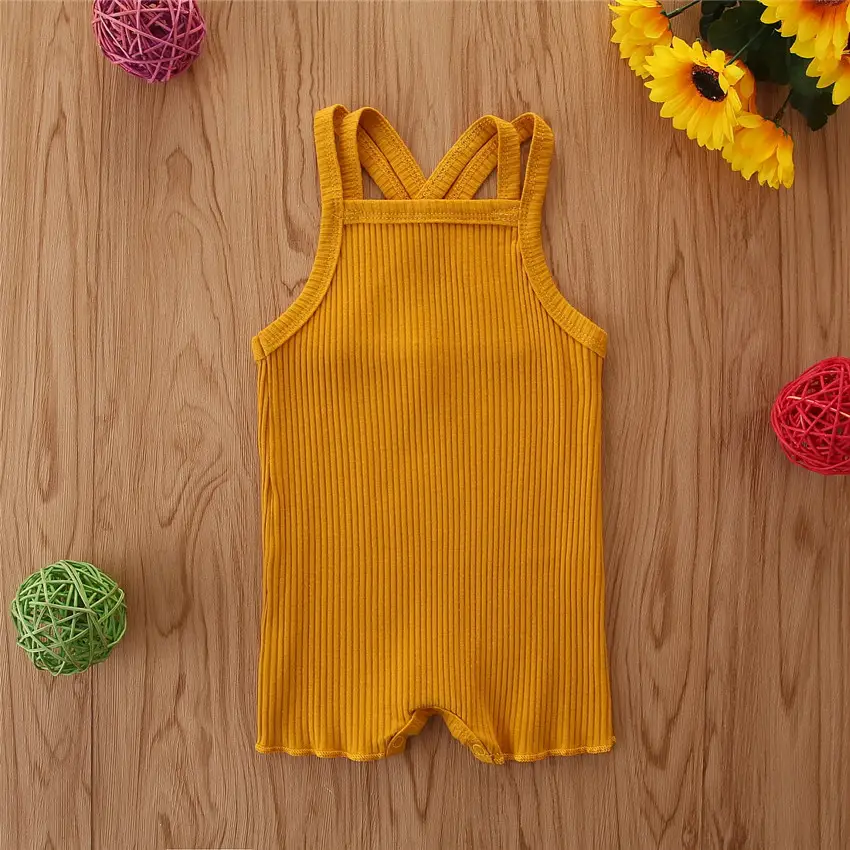 Summer Baby One-Piece Ins Wild Casual Wrinkled Cotton Sling Romper Solid Color Romper