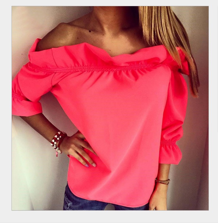 Women's Ruffled Ruffle Collar Top T shirt Red - Shop at LoveMi