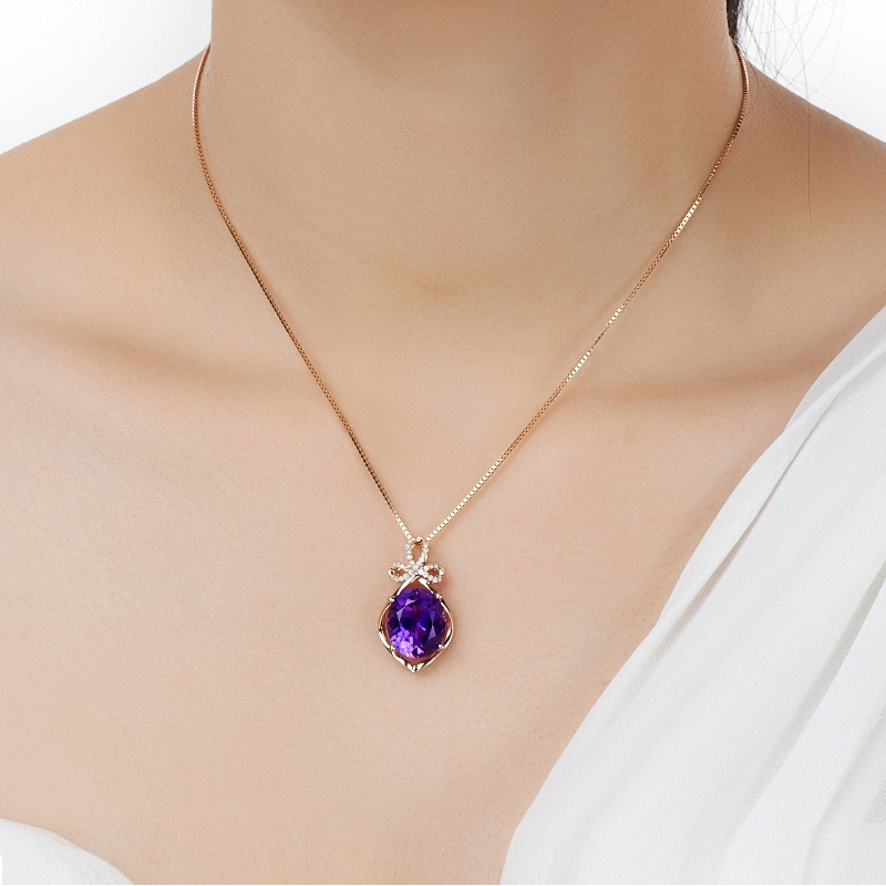 Cross-border Explosive Amethyst Pendant Fashion 18k Gold Plated Amethyst Full Rhinestone Necklace Low Luxury Color Gemstone Clavicle Chain