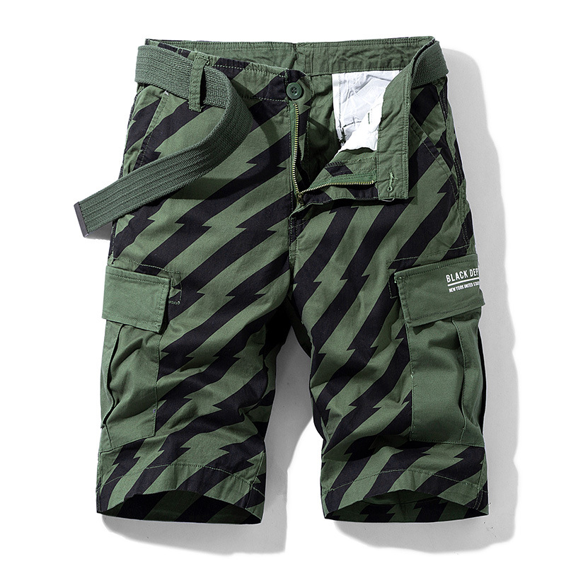 Title 3, Summer Thin Print Striped Cargo Shorts, Lightwe...