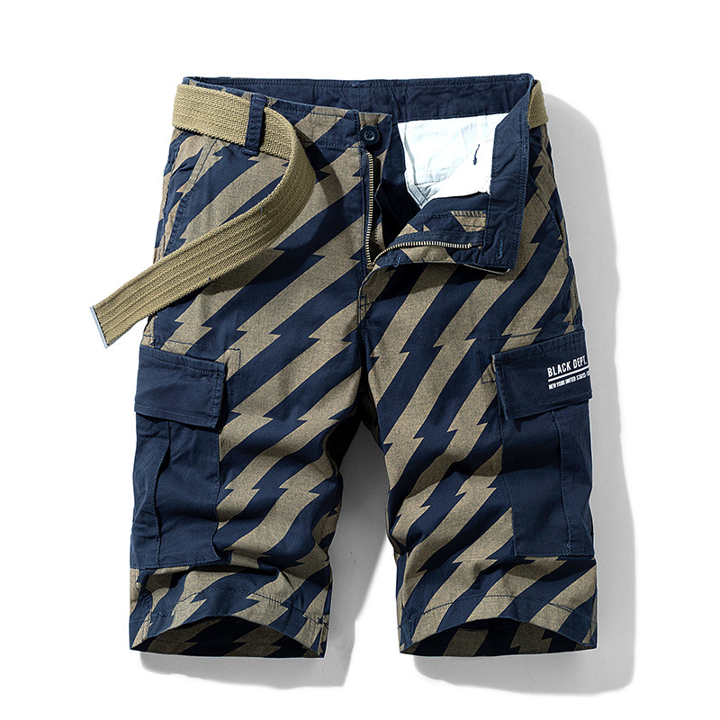 Title 4, Summer Thin Print Striped Cargo Shorts, Lightwe...