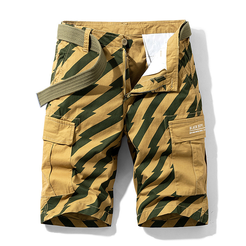 Title 5, Summer Thin Print Striped Cargo Shorts, Lightwe...