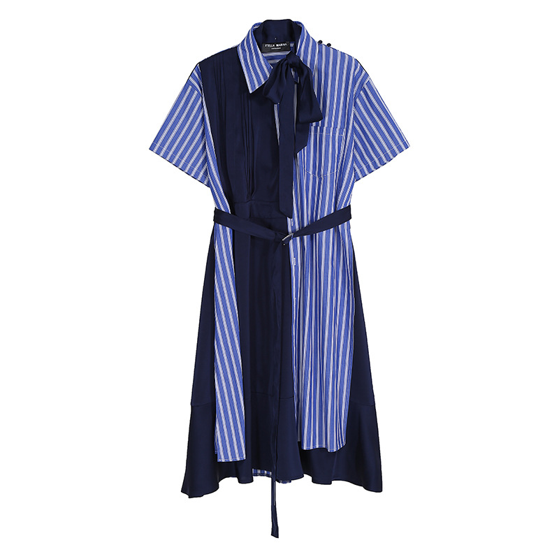 Women's New Style Short-sleeved Skirt With Striped Shirt Dress