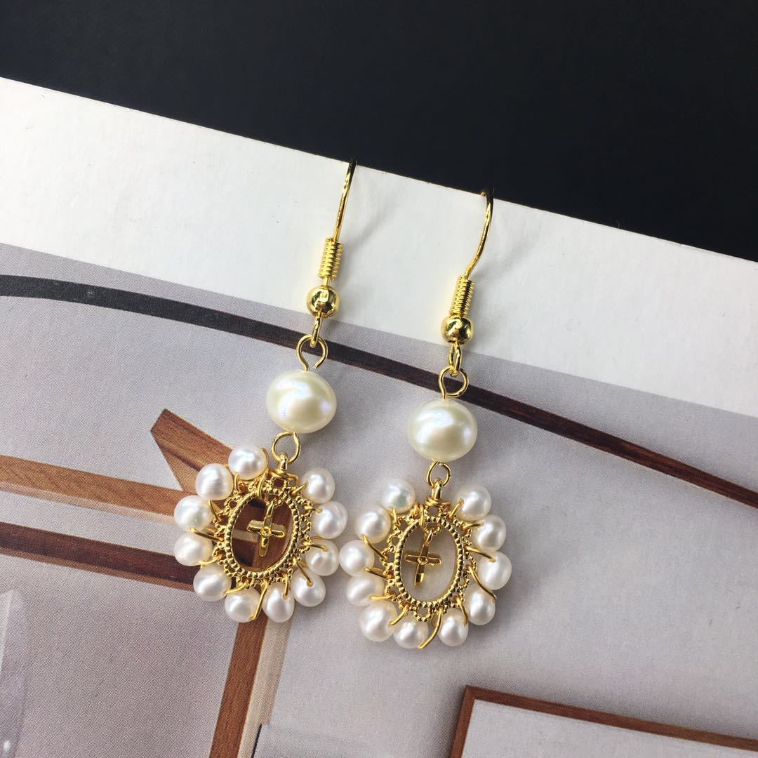 14k Gold Hand-Made Freshwater Pearl Earrings Earrings Fashion All-Match