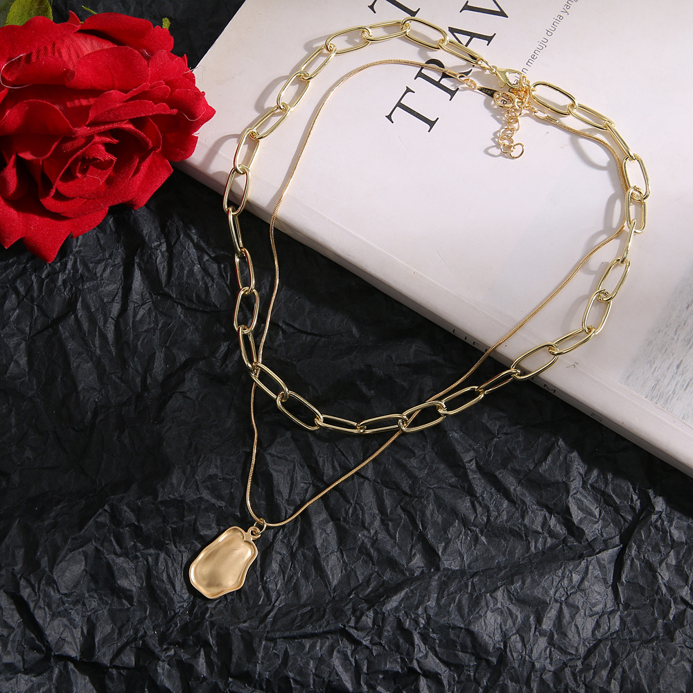 Mulsanne Retro Metal Oval Brand Double-Layer Necklace Retro Double-Layer Necklace Cross-Border Ins Net Red With The Same Paragraph Ms384