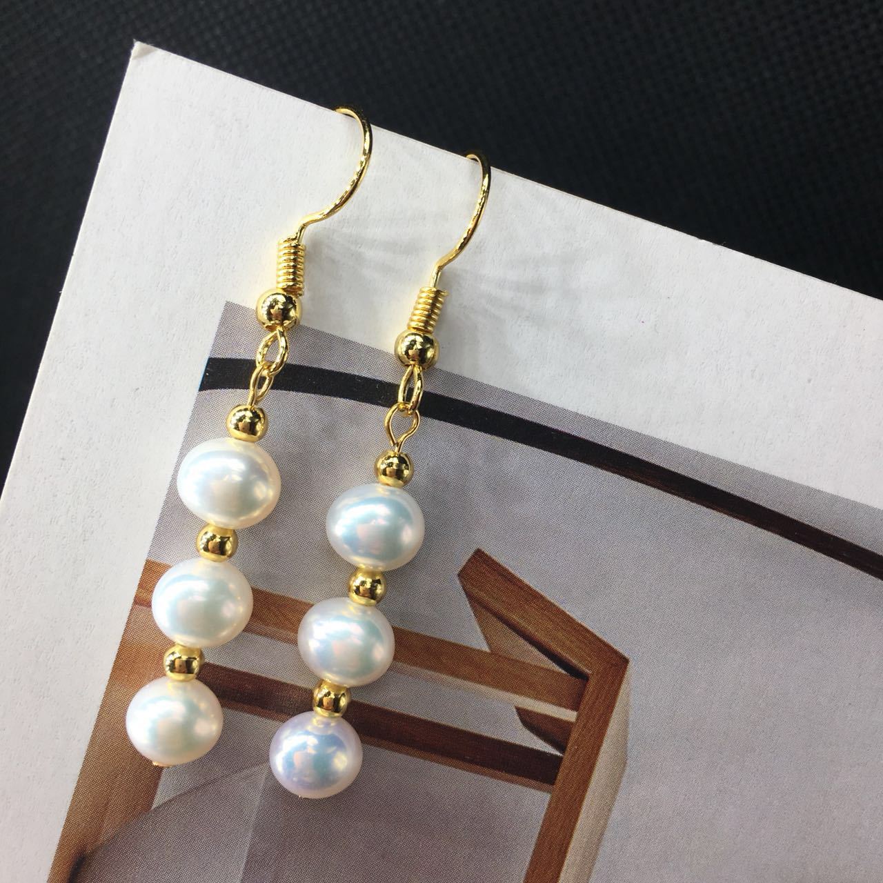 14K Gold Hand-Made Freshwater Pearl Earrings, Daily Wild Trend