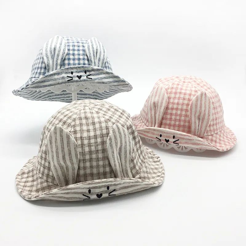 Small Fine Grid Love Rabbit Ears Basin Hat Baby