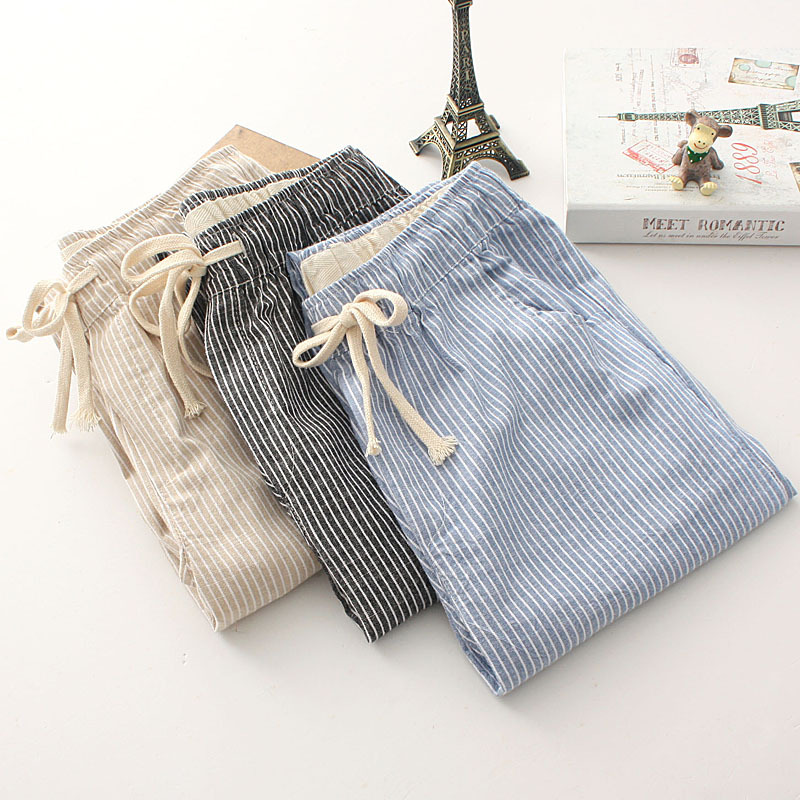 Title 5, Striped Loose Lace Up Cropped Cotton And Linen ...