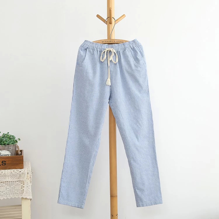 Title 4, Striped Loose Lace Up Cropped Cotton And Linen ...