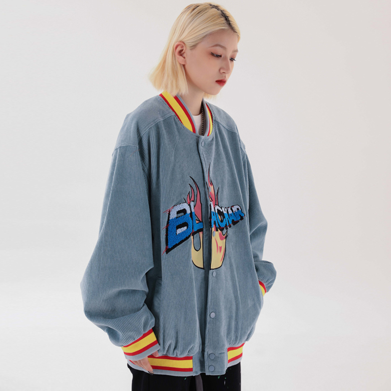 European And American Style High Street Retro Corduroy Jacket Embroidered Jacket Loose Stitching Casual Baseball Uniform